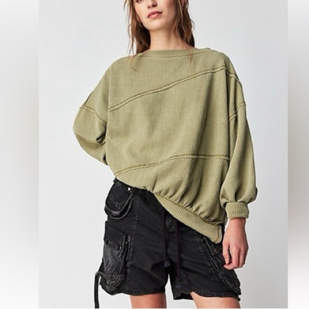 We The Free Back At Ya Oversized Tee Sweater Sea Horse Green by Free People